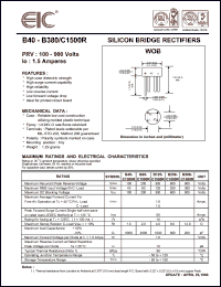 B250-C1500R datasheet: 600 V, 1.5 A silicon bridge rectifier B250-C1500R