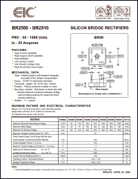 BR2502 datasheet: 200 V, 25 A silicon bridge rectifier BR2502