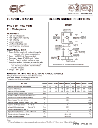 BR3502 datasheet: 200 V, 35 A silicon bridge rectifier BR3502