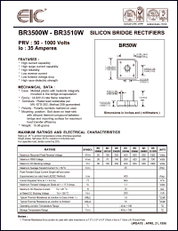 BR3502W datasheet: 200 V, 35 A silicon bridge rectifier BR3502W