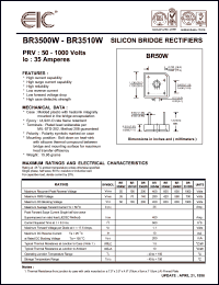 BR3500W datasheet: 50 V, 35 A silicon bridge rectifier BR3500W