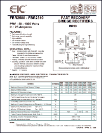 FBR2501 datasheet: 100 V, 25 A, fast recovery bridge rectifier FBR2501