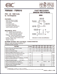 FBR602 datasheet: 200 V, 6 A, fast recovery bridge rectifier FBR602