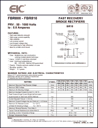 FBR810 datasheet: 1000 V, 8 A, fast recovery bridge rectifier FBR810