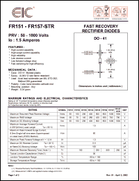 FR152 datasheet: 100 V, 1.5 A, fast recovery rectifier diode FR152