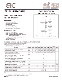 FR205 datasheet: 700 V, 2 A, fast recovery rectifier diode FR205