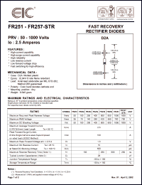 FR254 datasheet: 400 V, 2.5 A, fast recovery rectifier diode FR254