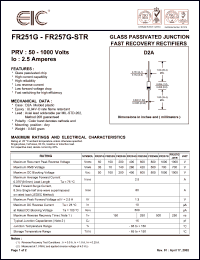 FR255G datasheet: 600 V, 2.5 A, glass passivated junction fast recovery rectifier FR255G