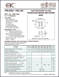 FWL08G datasheet: 800 V, 1 A,  fast recovery glass passivated bridge rectifier FWL08G
