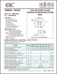 FW02G datasheet: 200 V, 1.5 A,  fast recovery glass passivated bridge rectifier FW02G