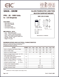 GN3B datasheet: 100 V, 3.0 A,  glass passivated junction silicon surface mount GN3B