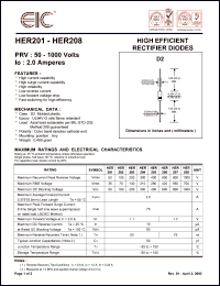 HER208 datasheet: 1000 V, 2.0 A,   high efficient rectifier diode HER208