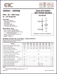 HER503 datasheet: 200 V, 5.0 A,   high efficient rectifier diode HER503