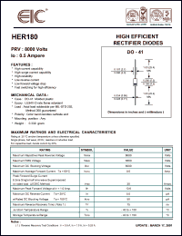 HER180 datasheet: 8000 V, 0.5 A,   high efficient rectifier diode HER180