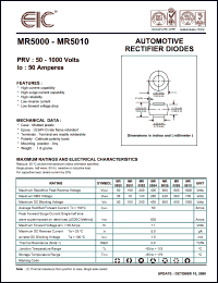 MR5004 datasheet: 400 V, 50 A, automotive rectifier diode MR5004