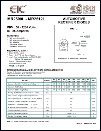 MR2500L datasheet: 50 V, 25 A, automotive rectifier diode MR2500L