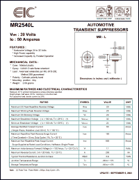 MR2540L datasheet: 20 V, 50 A, automotive transient suppressor MR2540L