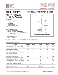 RG10Y datasheet: 70 V, 1.5 A, super fast rectifier diode RG10Y