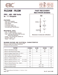 RU2M datasheet: 400 V, 1.1 A, fast recovery rectifier diode RU2M