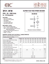 SF37 datasheet: 600 V, 3.0 A, super fast rectifier diode SF37