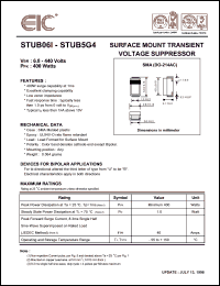 STUB510 datasheet: Working peak reverse voltage: 8.55 V, 1 mA, 400 W surface mount transient voltage suppressor STUB510