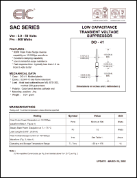 SAC5.0 datasheet: 5 V, 1 mA, 500 W low capacitance transient voltage suppressor SAC5.0