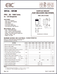 SR3A datasheet: 50 V, 3 A,  surface mount fast recovery rectifier SR3A