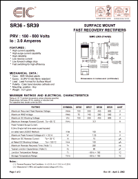 SR38 datasheet: 400 V, 3 A,  surface mount fast recovery rectifier SR38