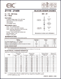 Z1300 datasheet: 300 V, 1 W  silicon zener diode Z1300