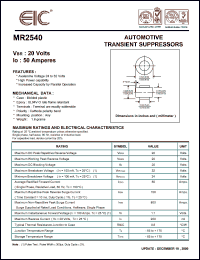 MR2540 datasheet: 20 V, 50 A automotive transient suppressor MR2540