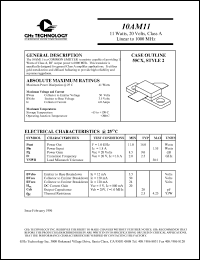 10AM11 datasheet: 11 W, 20 V, 1000 MHz common emitter transistor 10AM11