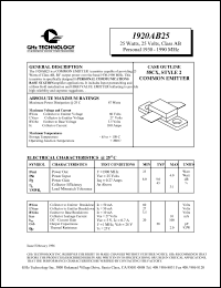 1920AB25 datasheet: 25 W, 25 V, 1930-1990 MHz common emitter transistor 1920AB25