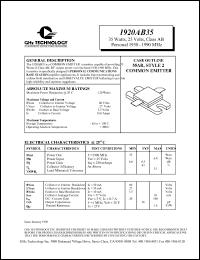 1920AB35 datasheet: 35 W, 25 V, 1930-1990 MHz common emitter transistor 1920AB35