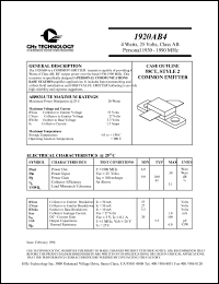 1920AB4 datasheet: 4 W, 25 V, 1930-1990 MHz common emitter transistor 1920AB4