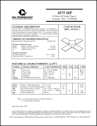 1075MP datasheet: 75 W, 50 V, 1025-1150 MHz common base transistor 1075MP