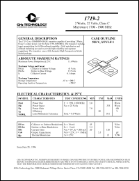 1719-2 datasheet: 2 W, 2 V, 1700-1900 MHz common base transistor 1719-2