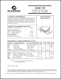 DME150 datasheet: 150 W, 50 V, 1025-1150 MHz common base transistor DME150