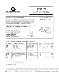 TPR175 datasheet: 175 W, 50 V, 1030-1090 MHz common base transistor TPR175