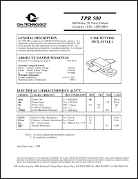 TPR500 datasheet: 500 W, 50 V, 1030-1090 MHz common base transistor TPR500