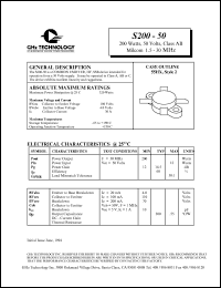 S200-50 datasheet: 200 W, 50 V, 1.5-30 MHz common emitter transistor S200-50