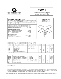 UMIL3 datasheet: 3 W, 28 V, 225-400 MHz common emitter transistor UMIL3