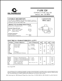 VAM120 datasheet: 120 W, 27 V, 100-150 MHz common emitter transistor VAM120