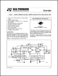 TDA7294V datasheet: 100V 100W DMOS audio amplifier with mute/st-by TDA7294V