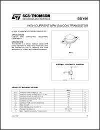 BDY90 datasheet: hfe min 30 Transistor polarity NPN Current Ic continuous max 10 A Voltage Vceo 100 V Current Ic (hfe) 120 A Power Ptot 60 W Temperature power 25 ?C Transistors number of 1 BDY90