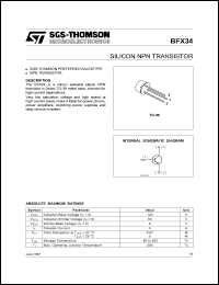 BFX34 datasheet: hfe min 40 Transistor polarity NPN Current Ic continuous max 5 A Voltage Vceo 60 V Current Ic (hfe) 2 A Power Ptot 5 W Temperature power 25 ?C Transistors number of 1 BFX34