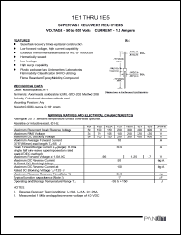 1E1 datasheet: Superfast recovery rectifier. Max recurrent peak reverse voltage 50 V. Max average forward rectified current 1.0 A. 1E1