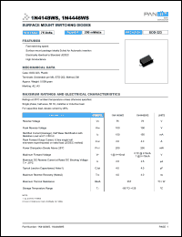 1N4148WS datasheet: Surface mount switching diode. Voltage 75V. Power 200mW. Peak reverse voltage 100V. 1N4148WS
