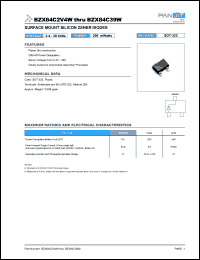 BZX84C9V1W datasheet: Surface mount silicon zener diode. Power 200 mWatts. Nominal zener voltage 9.1 V BZX84C9V1W