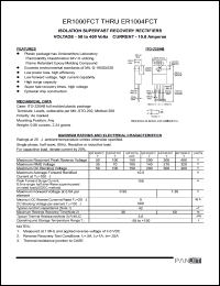 ER1001AFCT datasheet: Isolation superfast recovery rectifier. Max recurrent peak reverse voltage 150V. Max average forward rectified current (Tc=100degC) 10.0A. ER1001AFCT