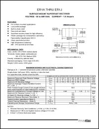 ER1B datasheet: Surface mount superfast rectifier. Max recurrent peak reverse voltage 100V. Max average forward rectified current 1.0A. ER1B